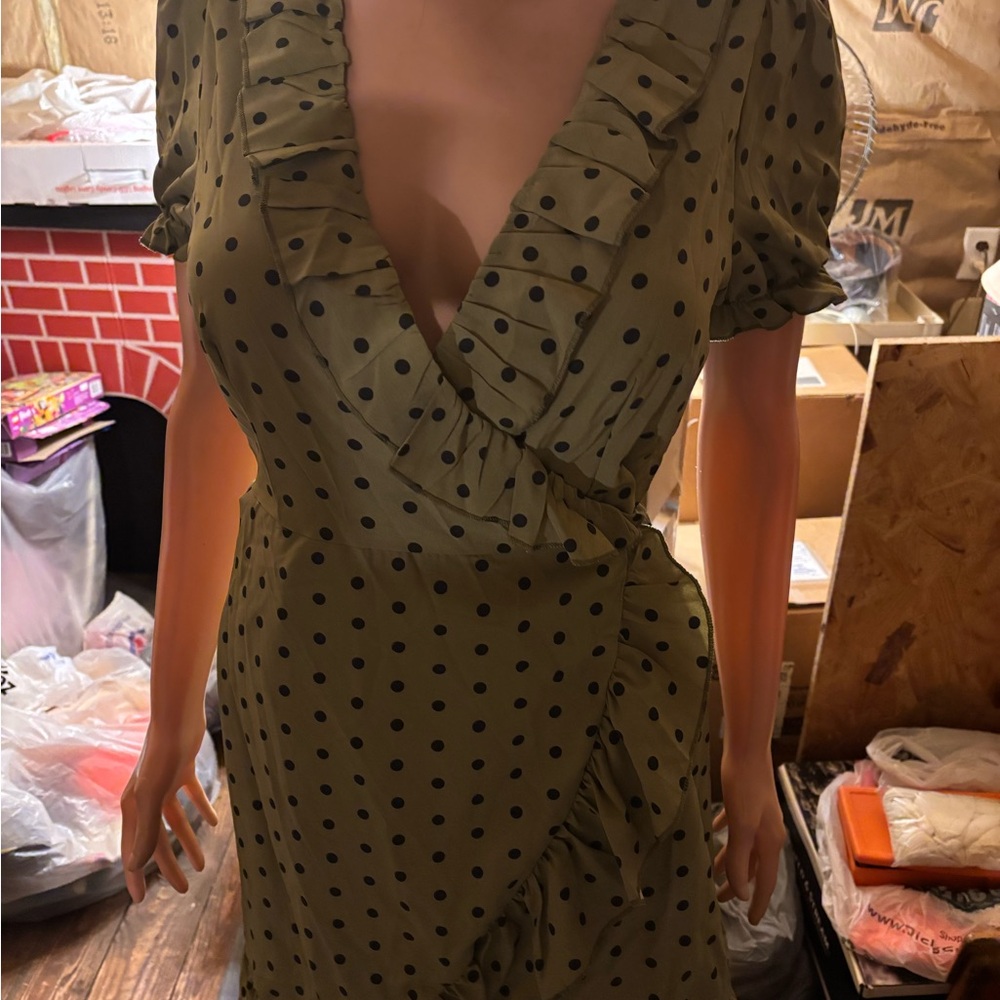 Women’s SHEIN Olive Polka Dot Mini Dress Size M6 Brand New